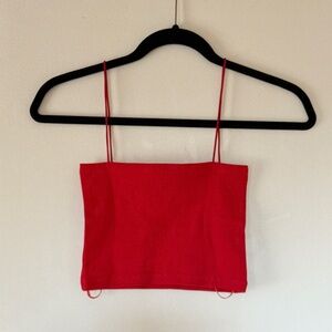 Zara Red Ribbed Spaghetti-Strap Crop Top | size medium
